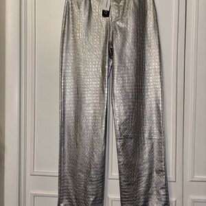 naked wardrobe Silver Croc-Embossed Straight Leg Pants